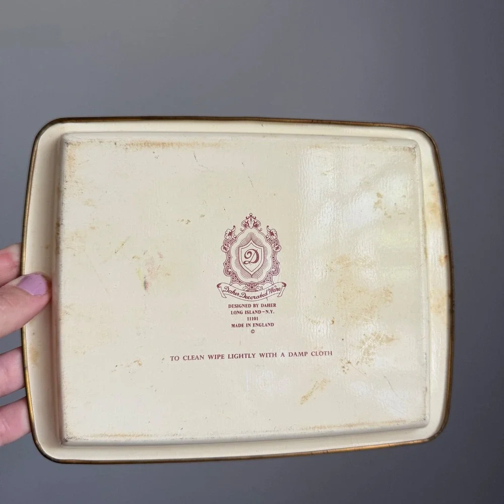 Vintage Daher Decorated Ware Tin Tray Made in England Floral Chinoiserie 8x6